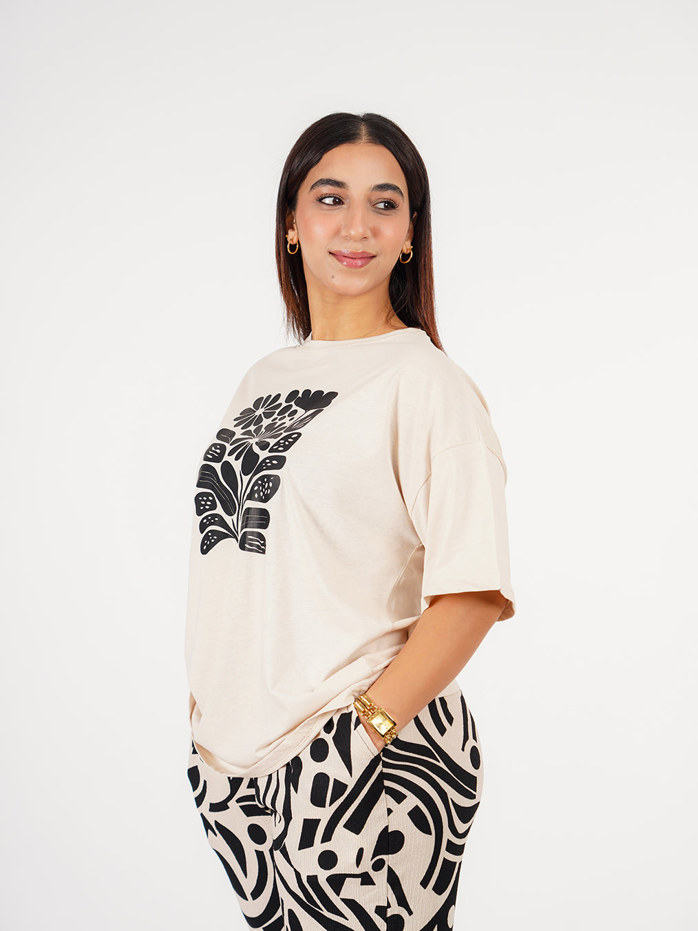 Pyjama femme - Beige clair/Noir