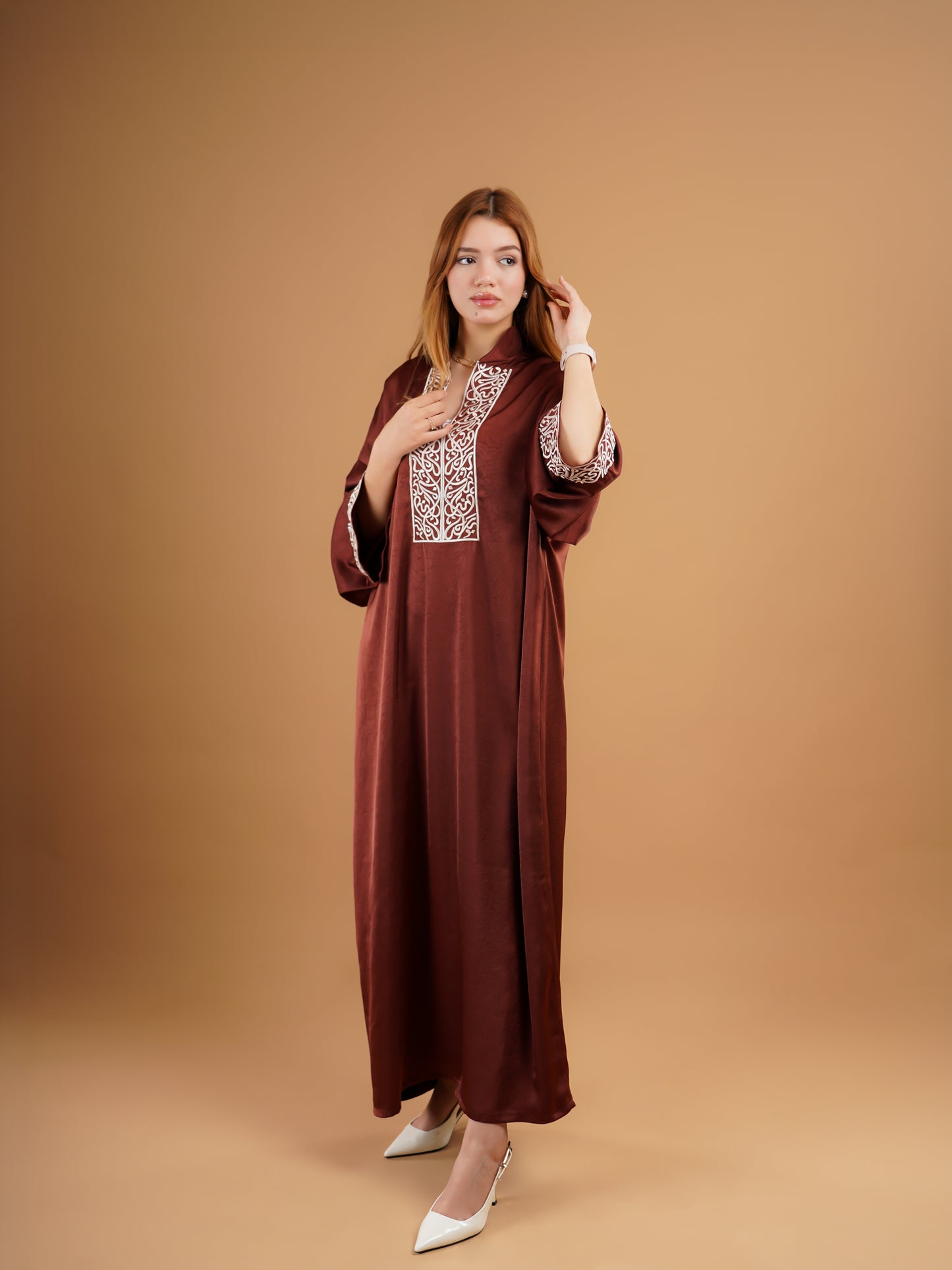 Gandoura Rouge brique foncé brodée