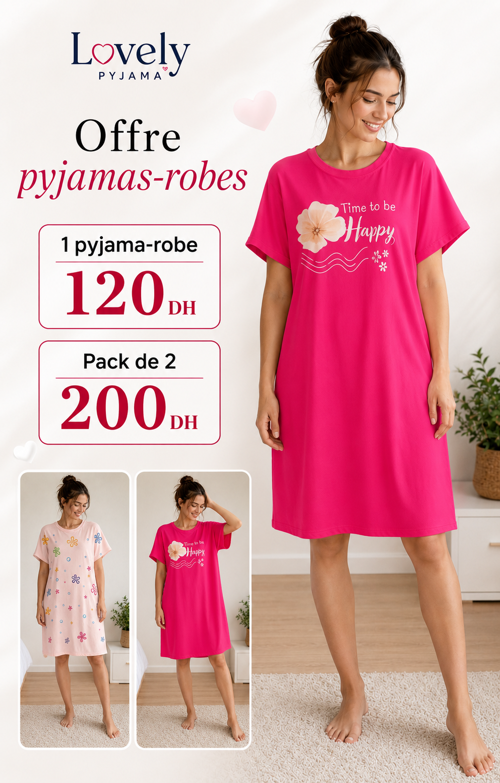 Pack de 2 pyjamas robe femme – 200 DH