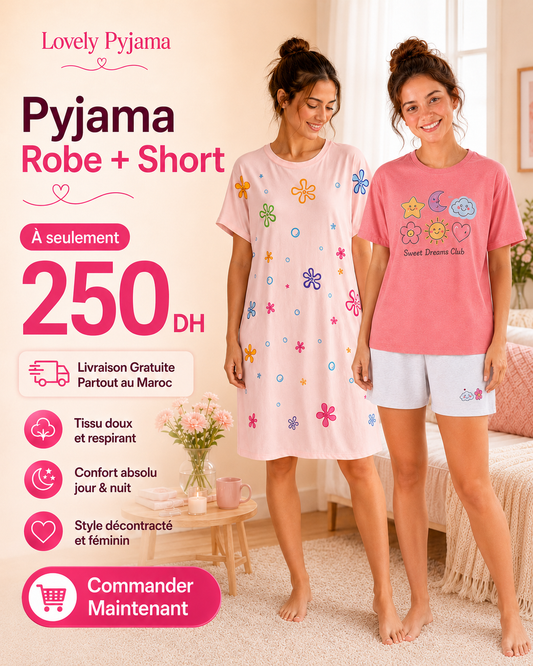 Pack Pyjama Robe + Pyjama Short Femme