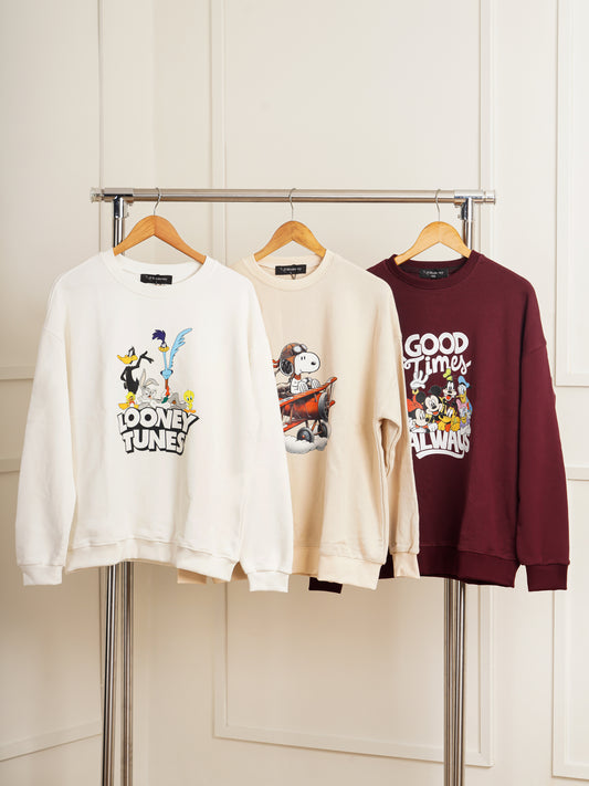 Pack de 3 Sweats – “Looney Tunes + Snoopy + Good Times”