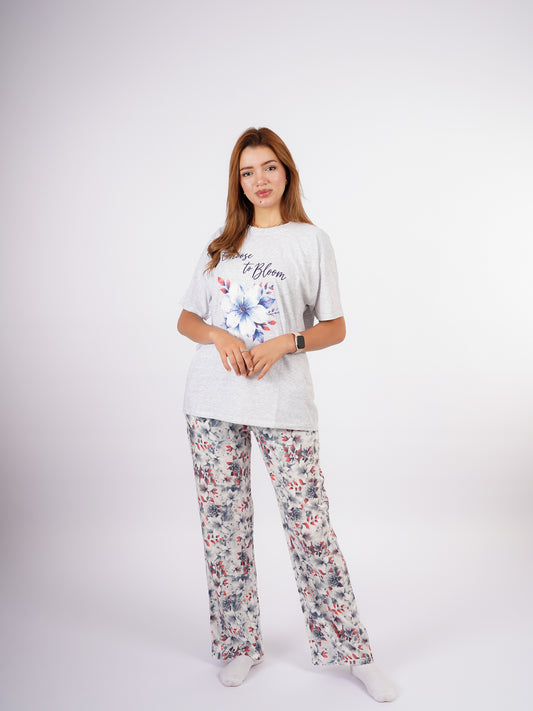 Pyjama Femme Gris Fleuri « Choose to Bloom »