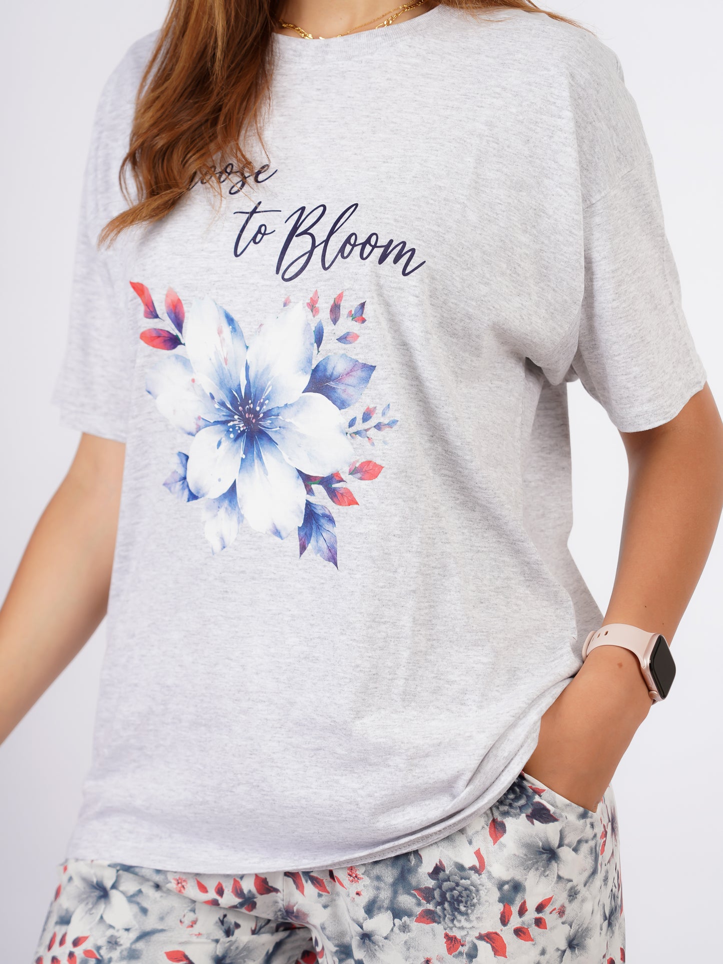 Pyjama Femme Gris Fleuri « Choose to Bloom »