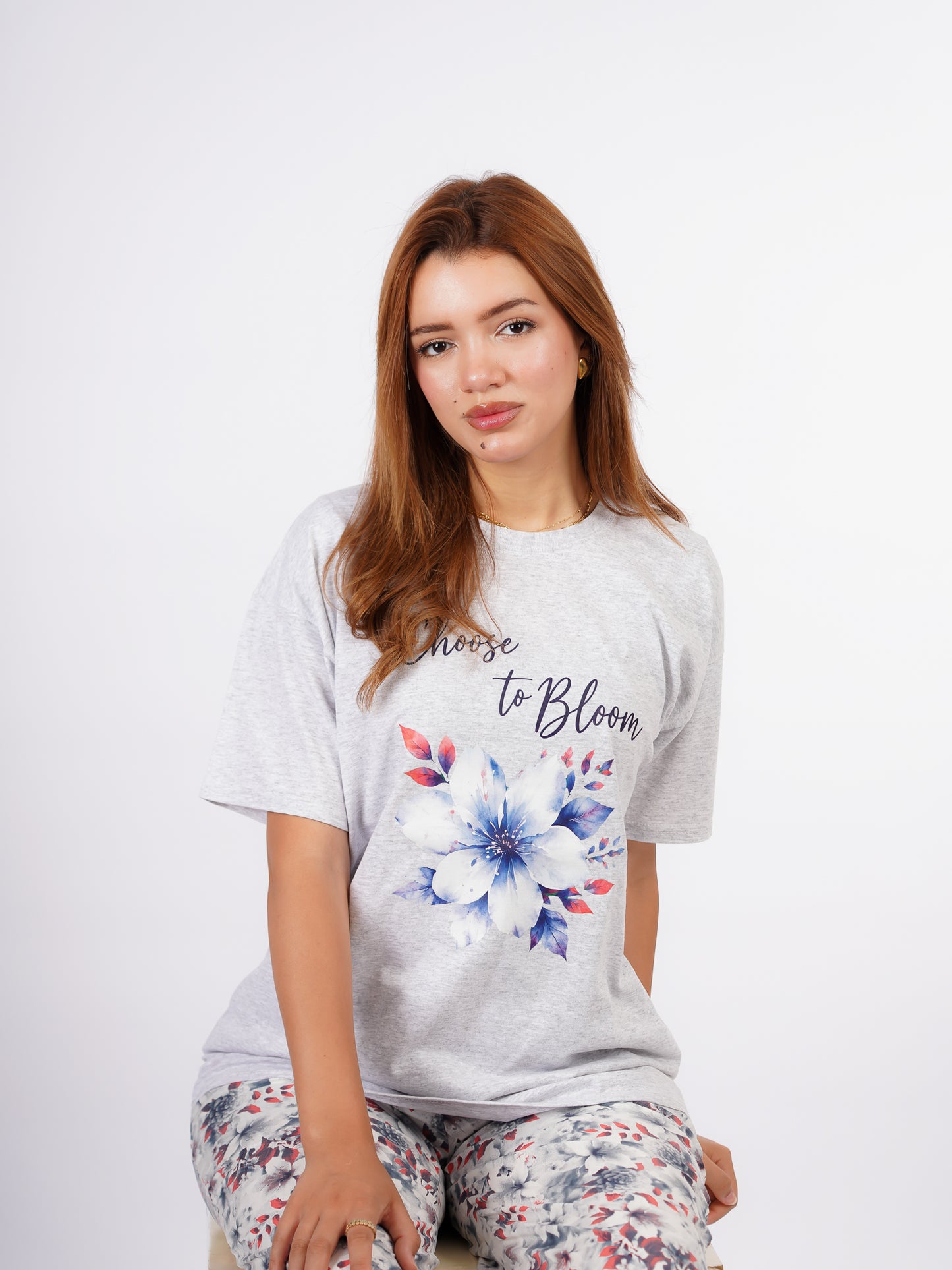 Pyjama Femme Gris Fleuri « Choose to Bloom »