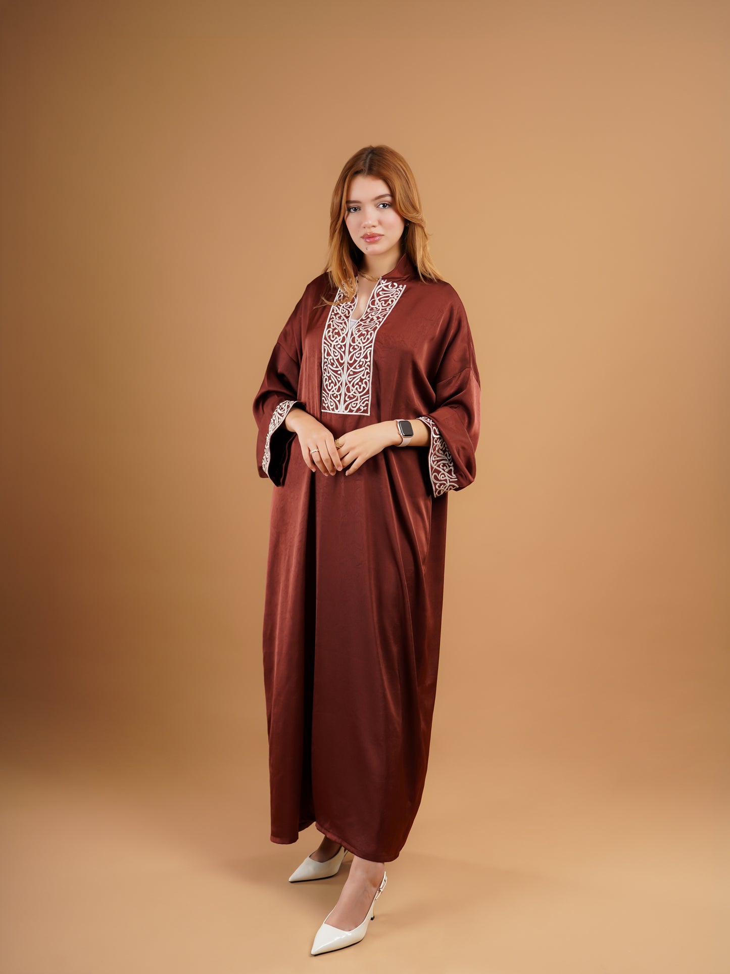 Gandoura Rouge brique foncé brodée