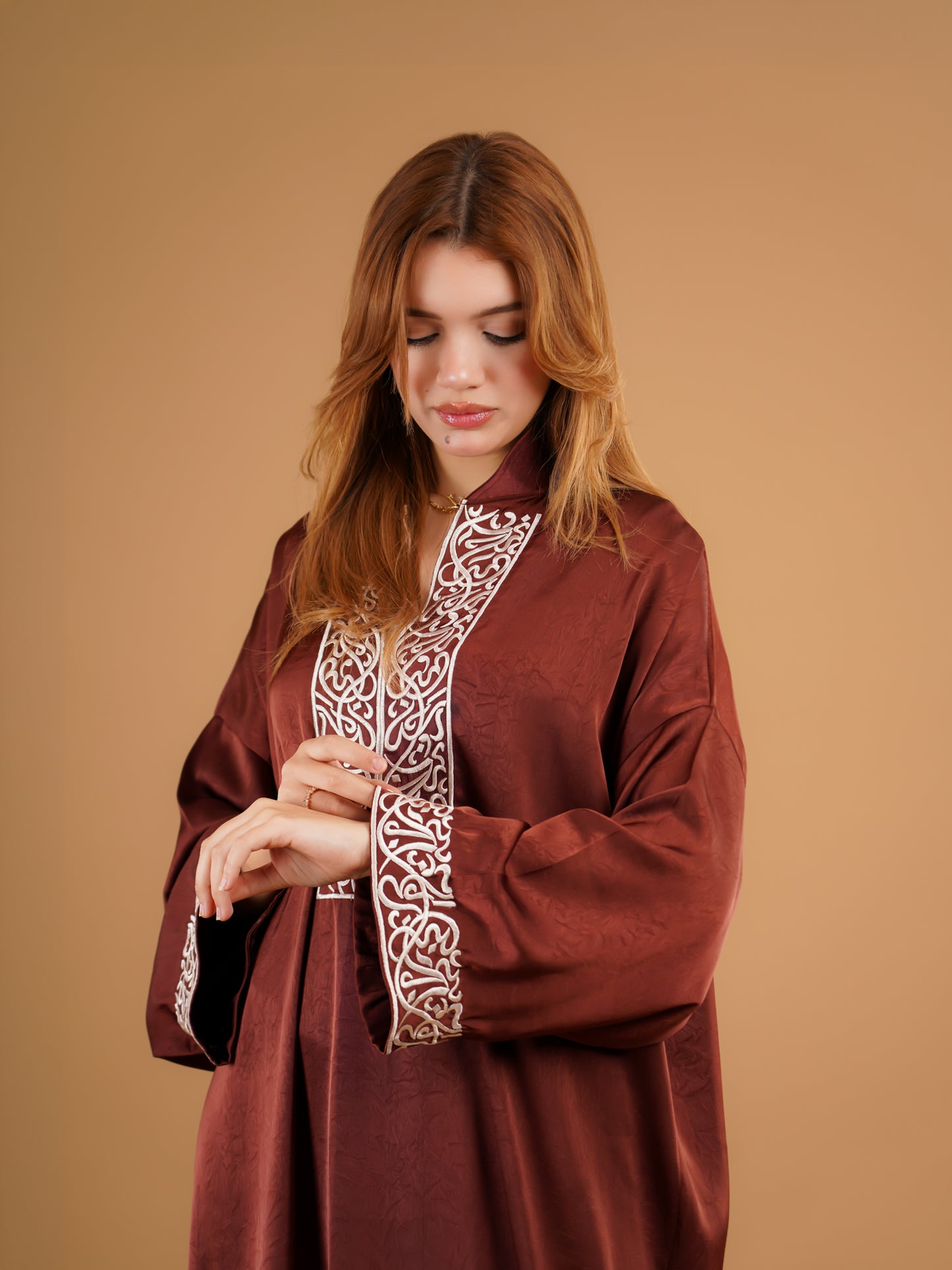 Gandoura Rouge brique foncé brodée