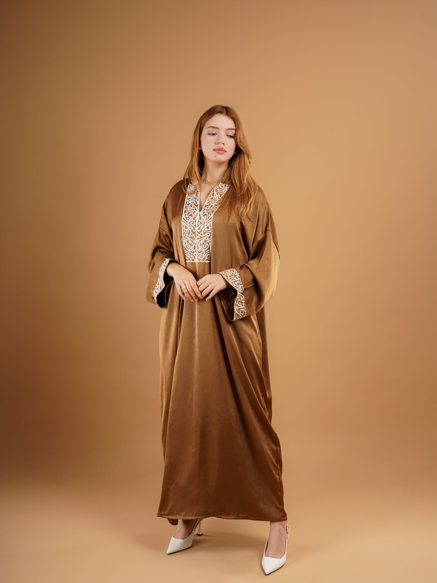 Gandoura bronze brodée