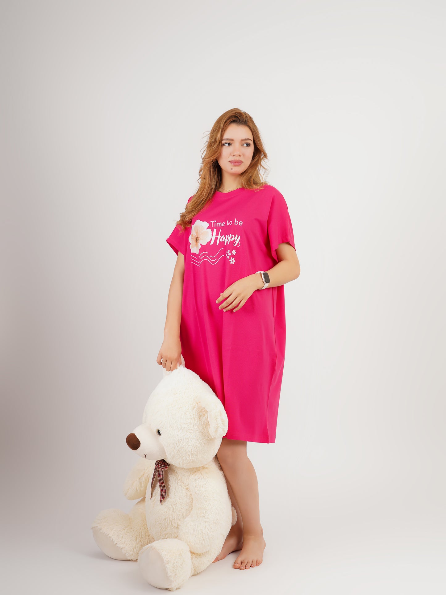 Pyjama robe femme rose fuchsia 100% coton